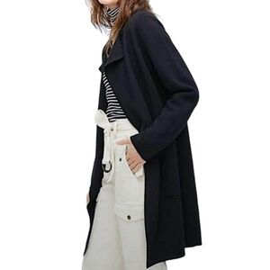 New J CREW Juliette Black Collarless Open Cardigan Sweater Blazer Duster Linen